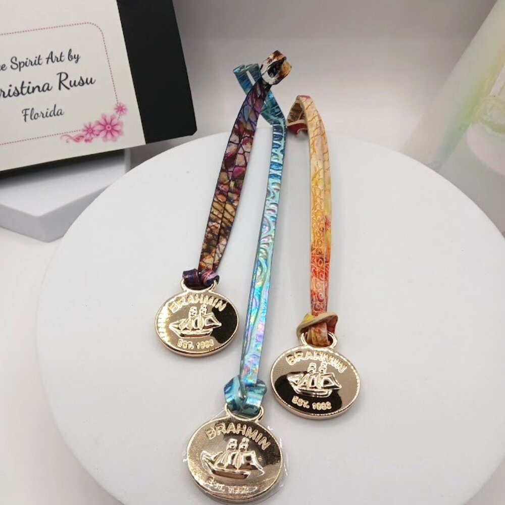 Set of 3 Brahmin Medallions Croc Embossed Leather Hang Tag FOB